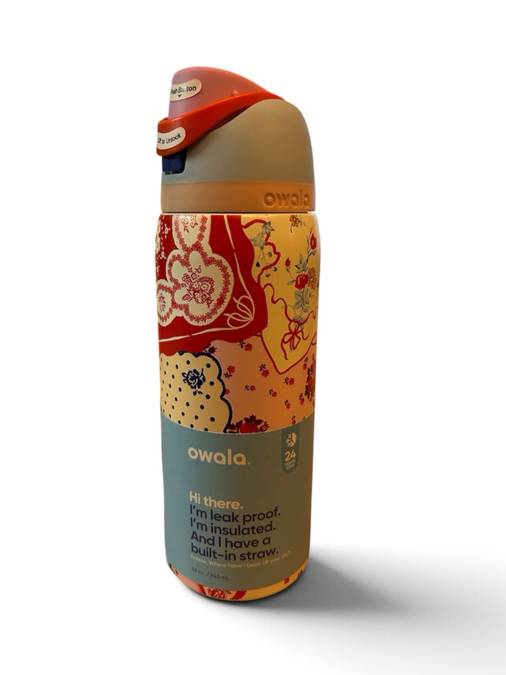 Owala Insulated Straw Water Bottle - Yellow & Red Pattern